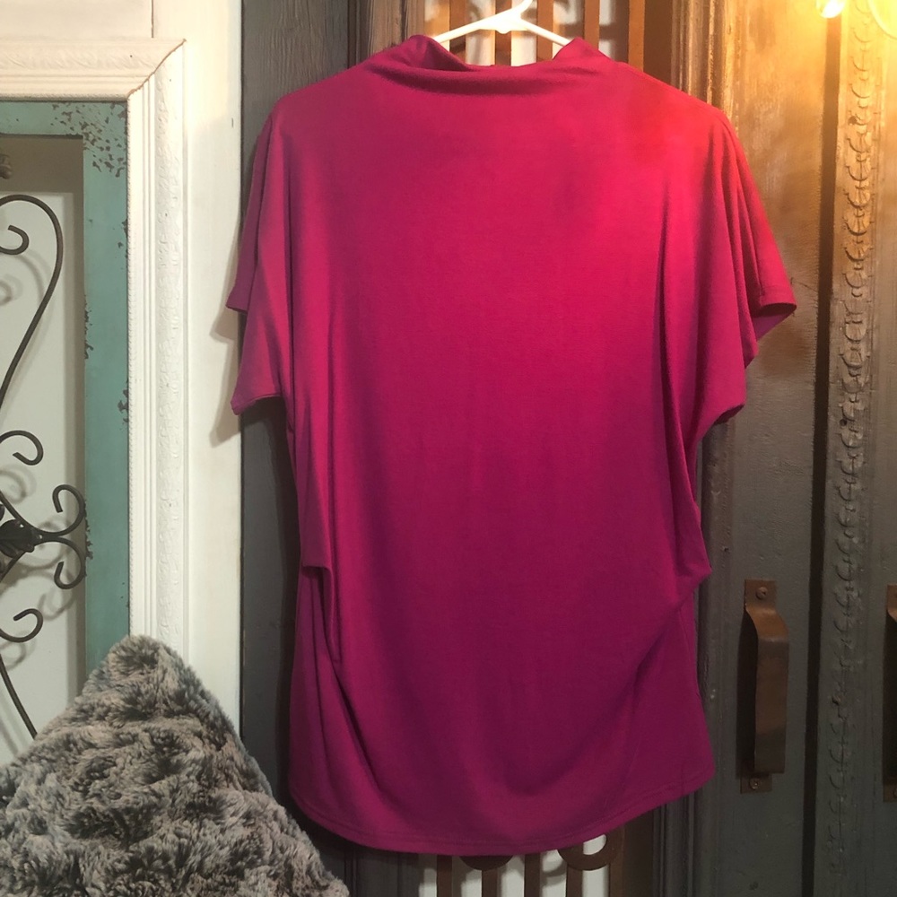 High neckline soft fuchsia pink top, NWOT, Med